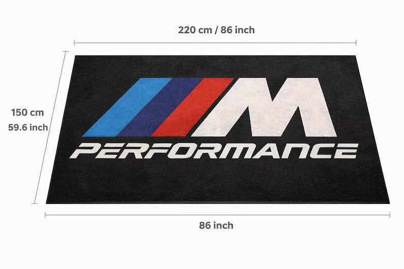 BMW M Performance Garage Floor Mat 5x7 FT (60x87 Inches) Premium Showroom Rug & Wall Decor Luxury Racing Style