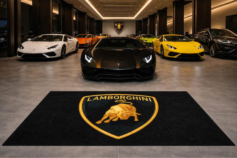 Lamborghini Garage Floor Mat 5x7 FT (60x87 Inches) Premium Showroom Rug & Wall Decor Luxury Racing Style
