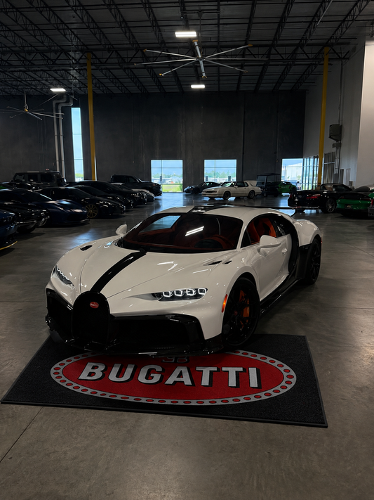 Bugatti Garage Floor Mat 5x7 FT (60x87 Inches) Premium Showroom Rug & Wall Decor