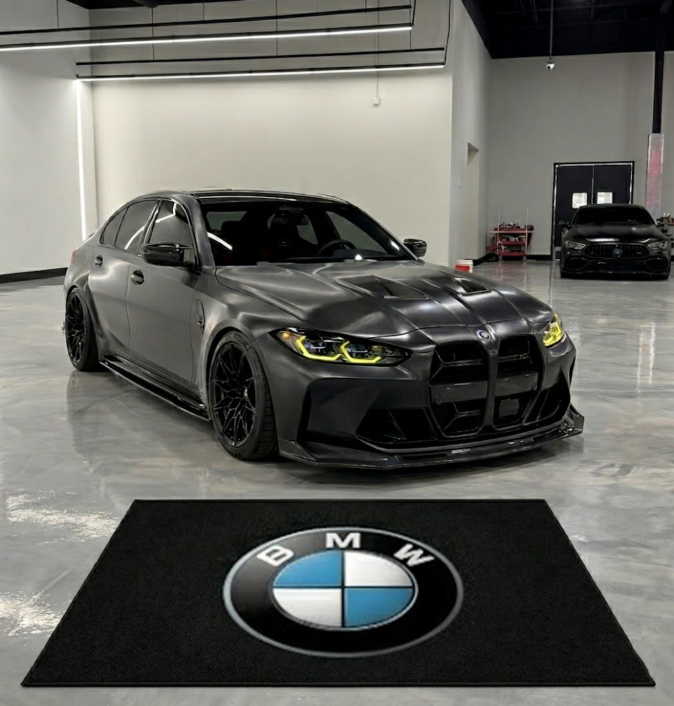BMW Garage Floor Mat 5x7 FT (60x87 Inches) Premium Showroom Rug & Wall Decor