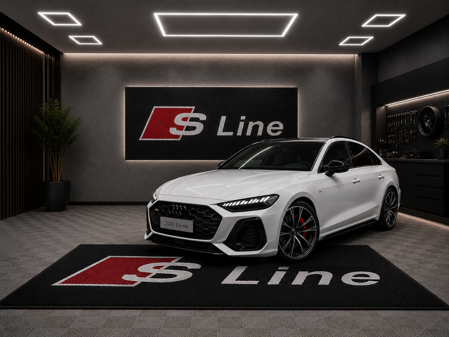 Audi Sline Garage Floor Mat 5x7 FT (60x87 Inches) Premium Showroom Rug & Wall Decor