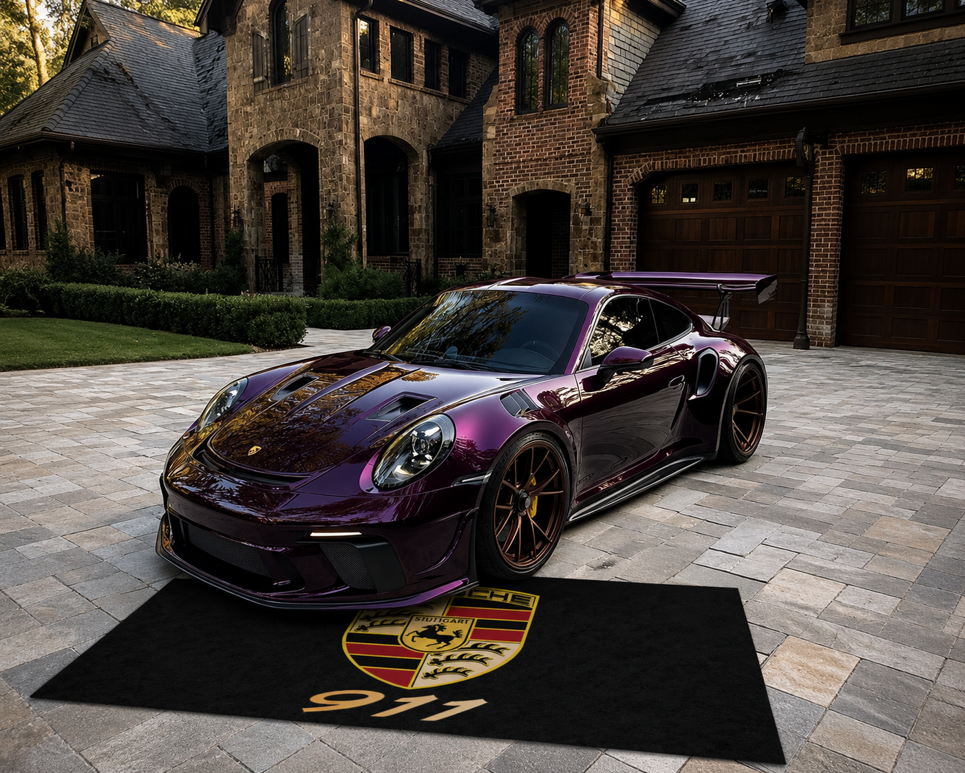 Porsche 911 Garage Floor Mat 5x7 FT (60x87 Inches) Premium Showroom Rug Wall Decor