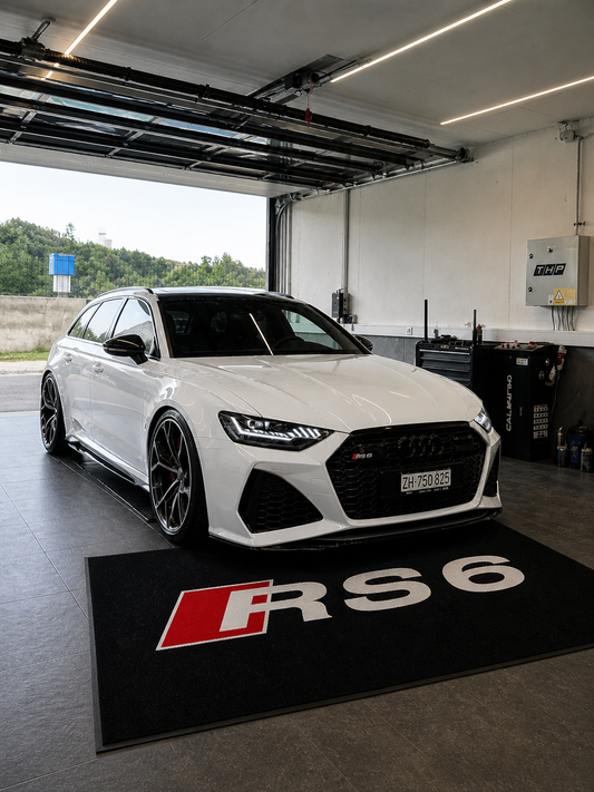 Audi RS6 Garage Floor Mat 5x7 FT (60x87 Inches) Premium Showroom Rug & Wall Decor