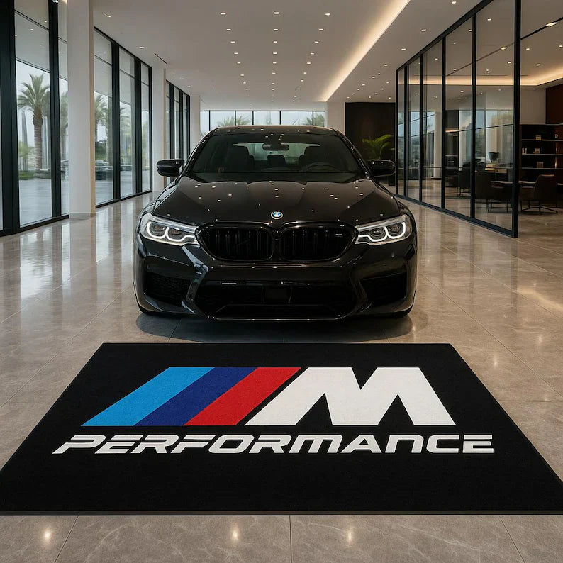 BMW M Performance Garage Floor Mat 5x7 FT (60x87 Inches) Premium Showroom Rug & Wall Decor Luxury Racing Style
