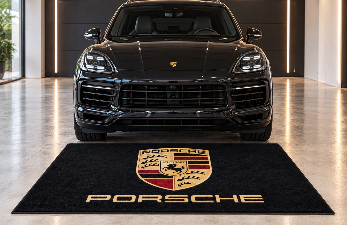 Porsche Garage Floor Mat 5x7 FT (60x87 Inches) Premium Showroom Rug & Wall Decor Luxury Racing Style