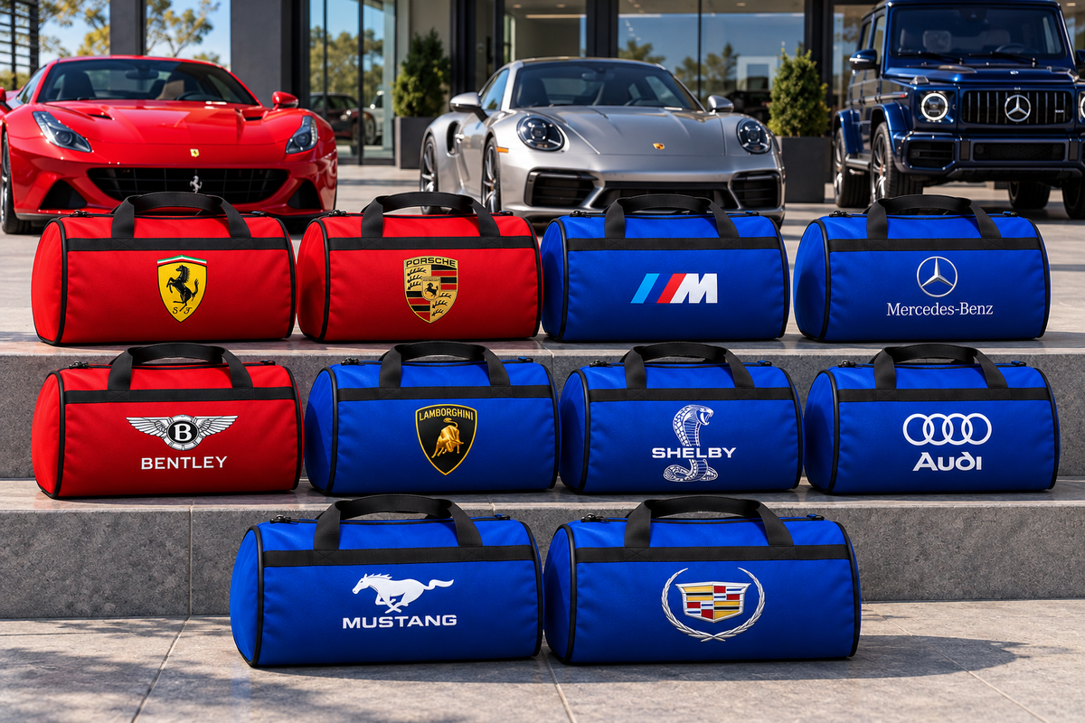 Premium Car Travel Duffel Bag with Custom Logo – 19.7 × 11.8 Inches | Red & Blue