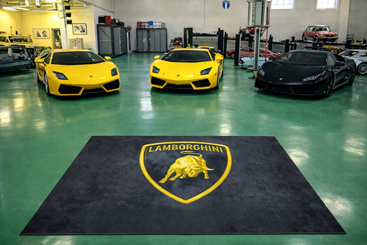 Lamborghini Garage Floor Mat 5x7 FT (60x87 Inches) Premium Showroom Rug & Wall Decor Luxury Racing Style