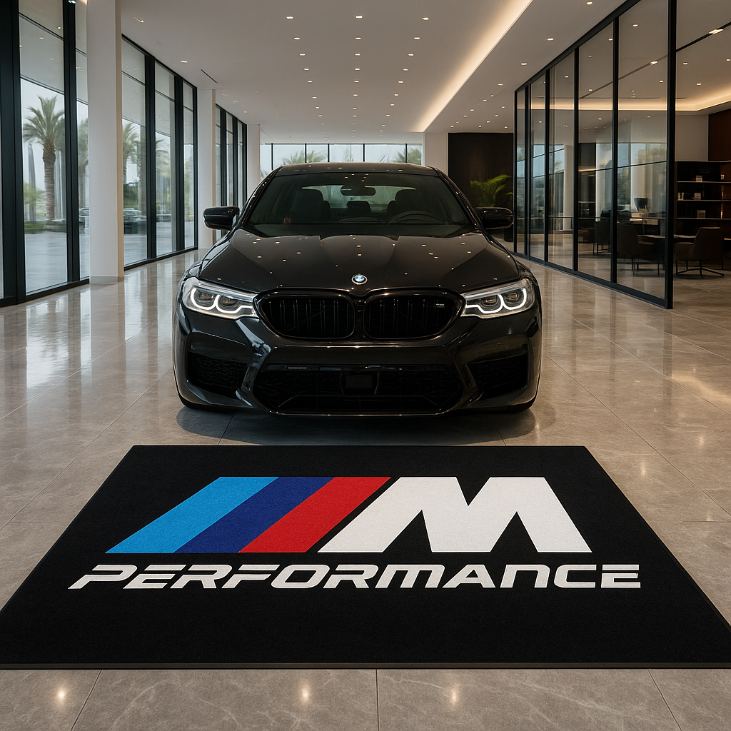 BMW M Performance Garage Floor Mat 5x7 FT (60x87 Inches) Premium Showroom Rug & Wall Decor Luxury Racing Style