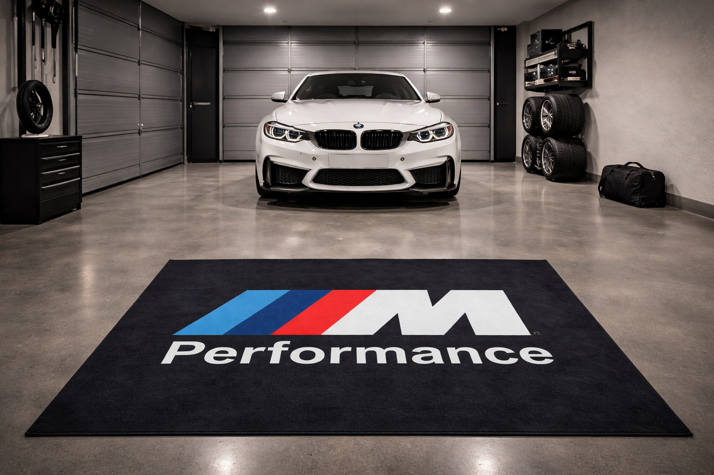 BMW M Performance Garage Floor Mat 5x7 FT (60x87 Inches) Premium Showroom Rug & Wall Decor Luxury Racing Style