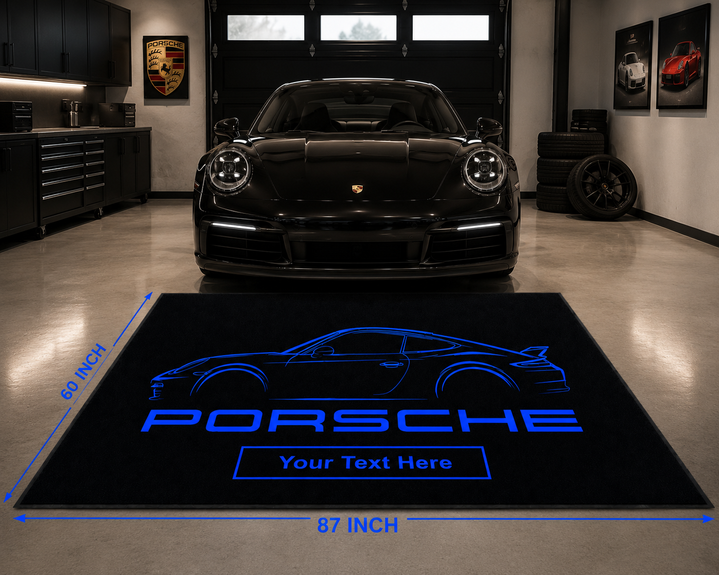 Porsche Rug Floor Mat For Garage Home Wall Decor with Custom TEXT