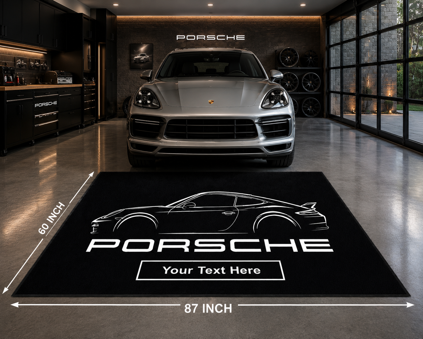 Porsche Rug Floor Mat For Garage Home Wall Decor with Custom TEXT