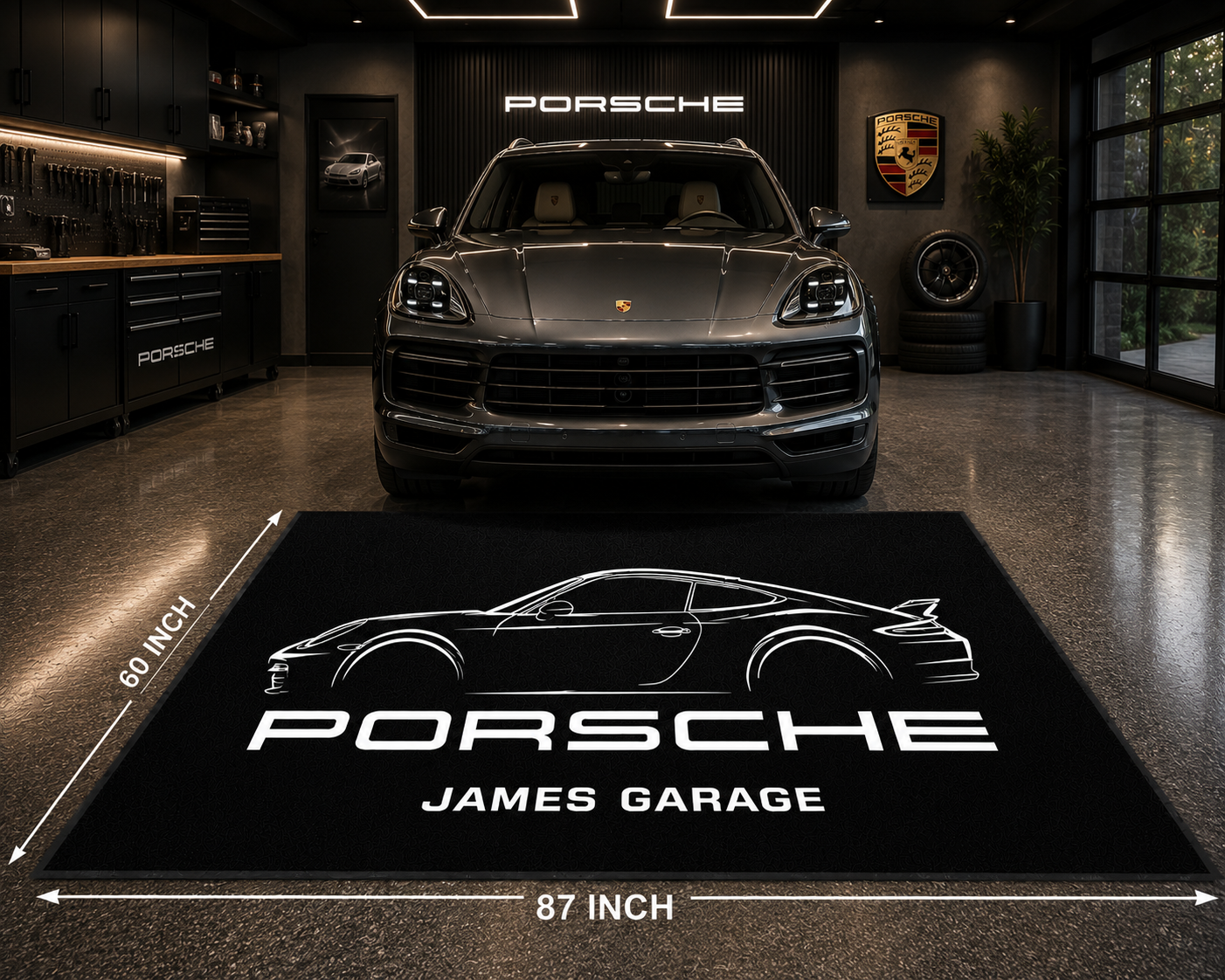 Porsche Rug Floor Mat For Garage Home Wall Decor with Custom TEXT
