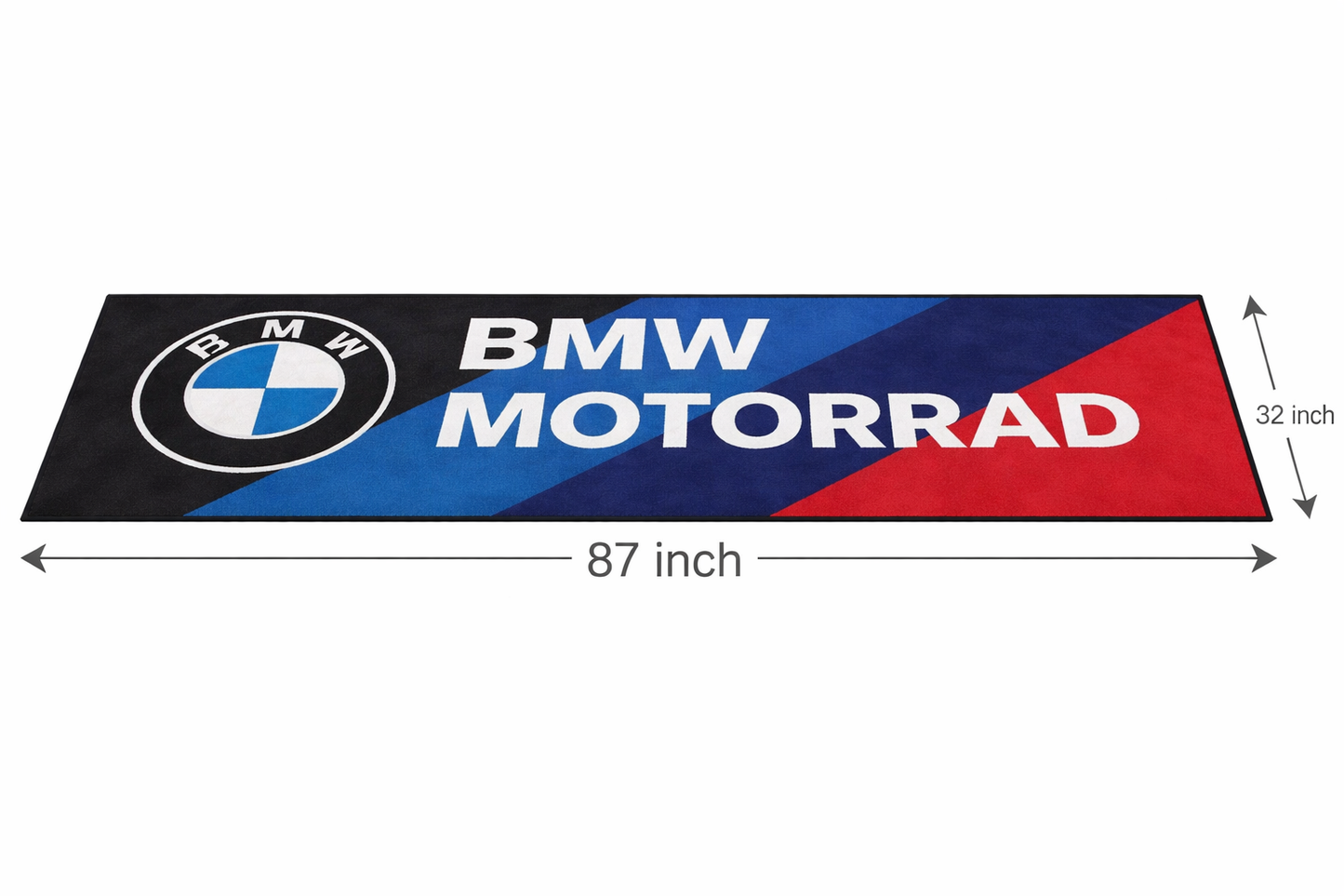 BMW Motorcycle Garage Floor Mat 32x87 Inches Premium Showroom Rug & Wall Decor Racing Style Bike Carpet