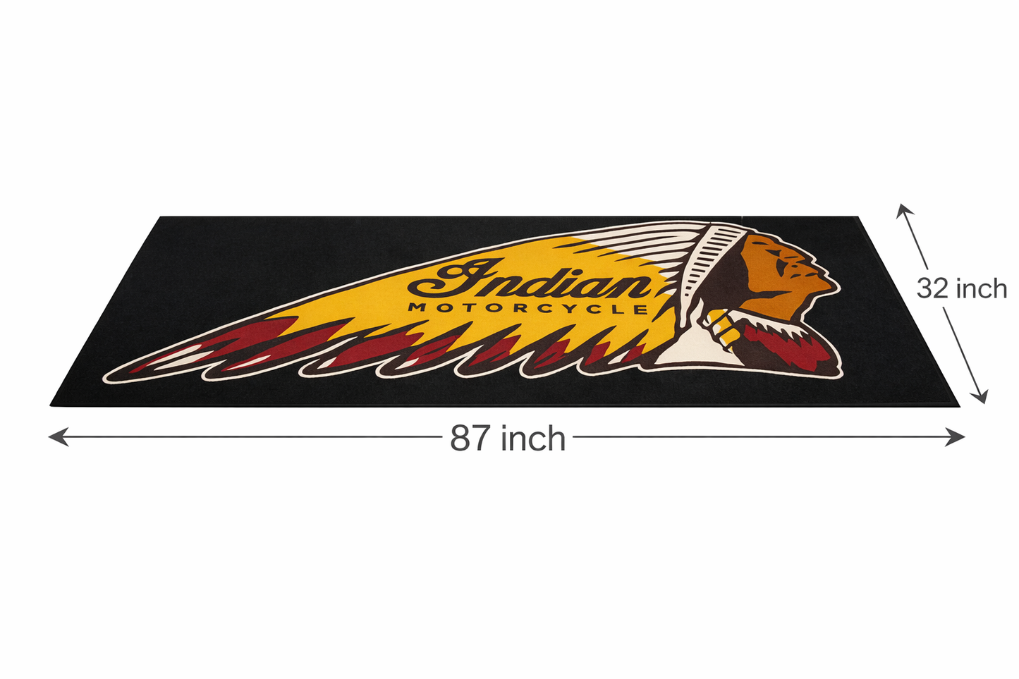 Indian Motorcycle Garage Floor Mat 32x87 Inches Premium Showroom Rug & Wall Decor Racing Style Bike Carpet