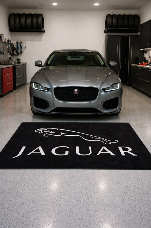 Jaguar Garage Floor Mat 5x7 FT (60x87 Inches) Premium Showroom Rug & Wall Decor Luxury Racing Style