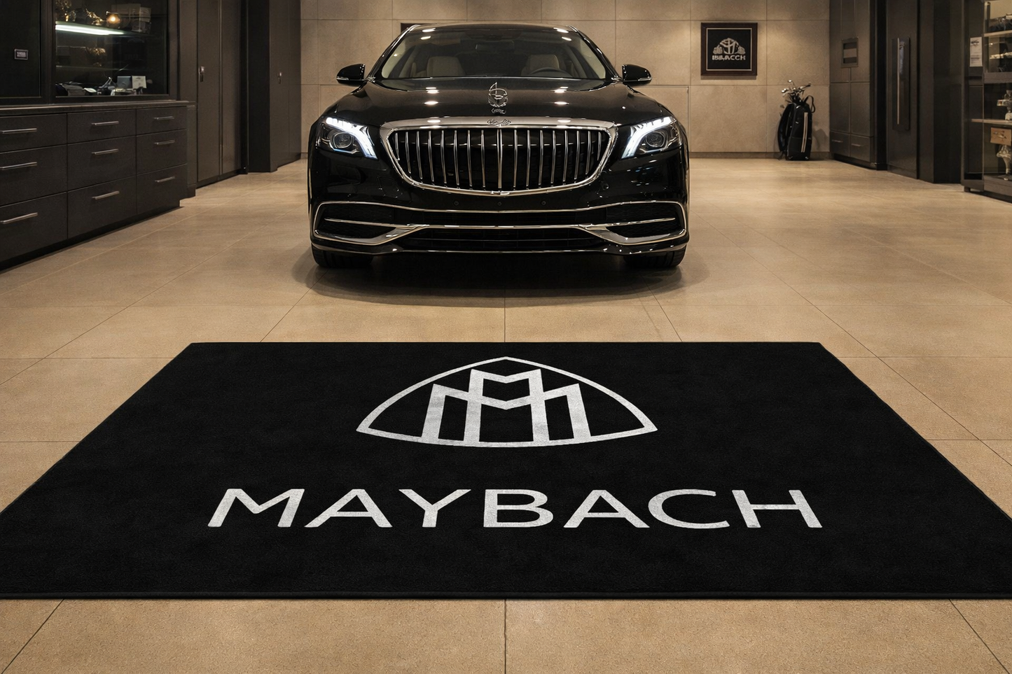 Maybach Garage Floor Mat 5x7 FT (60x87 Inches) Premium Showroom Rug & Wall Decor Luxury Racing Style