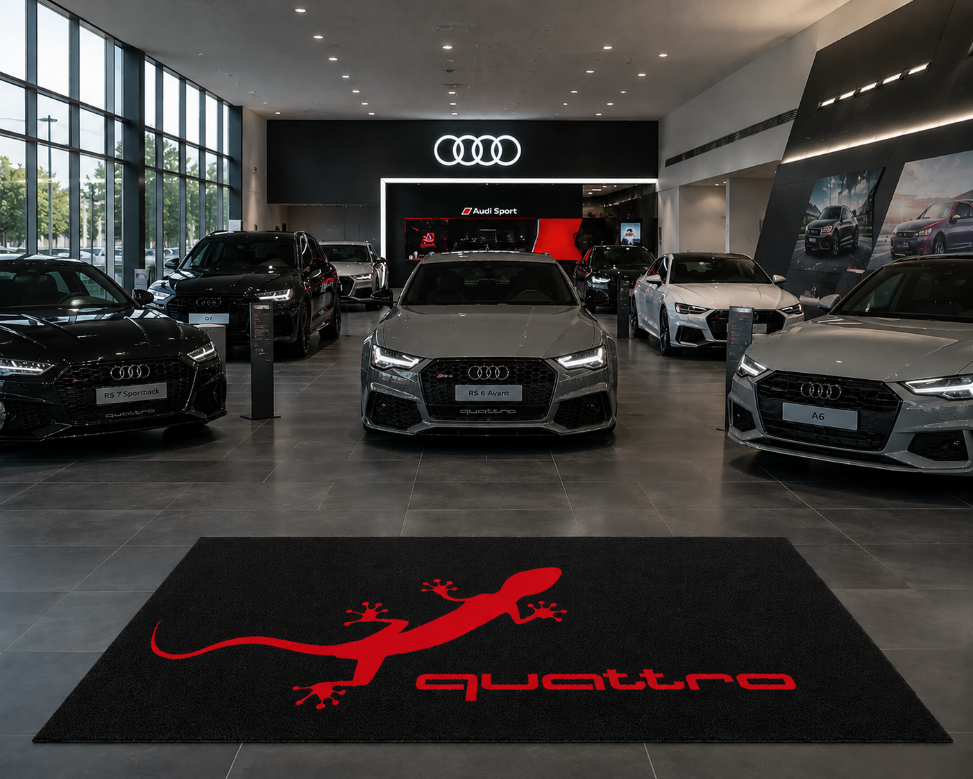 Audi Quattro Garage Floor Mat 5x7 FT (60x87 Inches) Showroom Rug