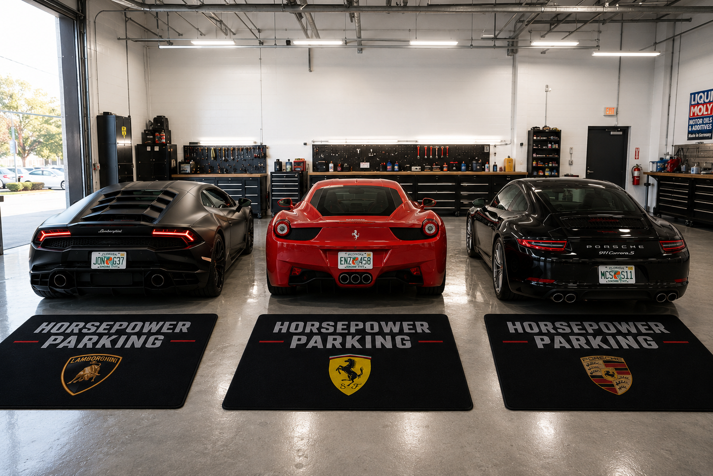 HorsePower Parking Garage Floor Mat Porsche Ferrari Lamborghini 60 x 87 Inches