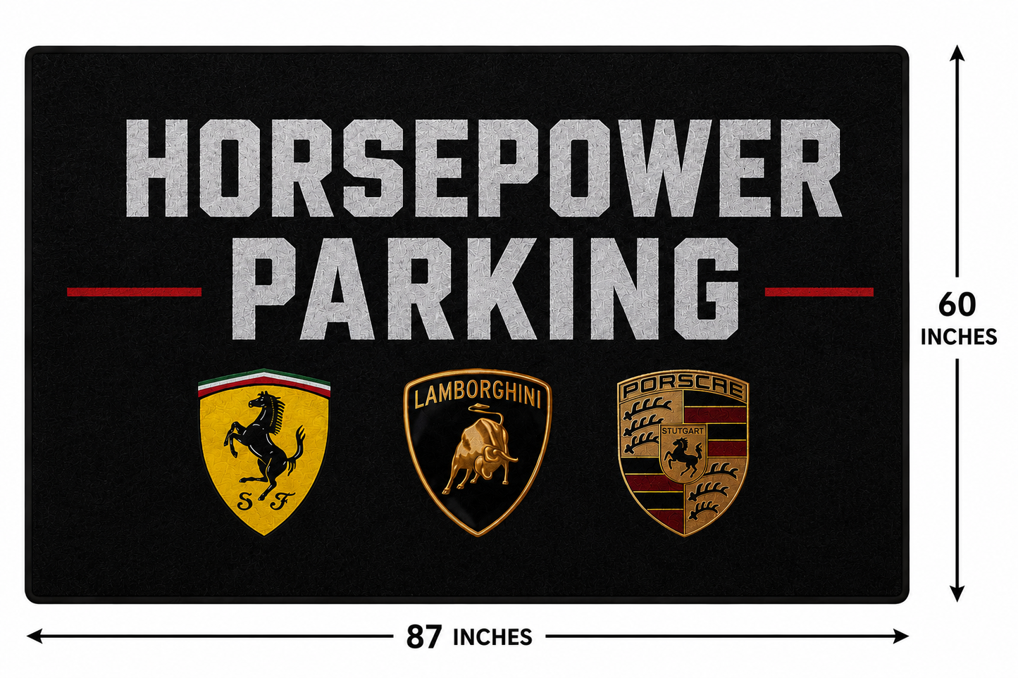 HorsePower Parking Garage Floor Mat Porsche Ferrari Lamborghini 60 x 87 Inches