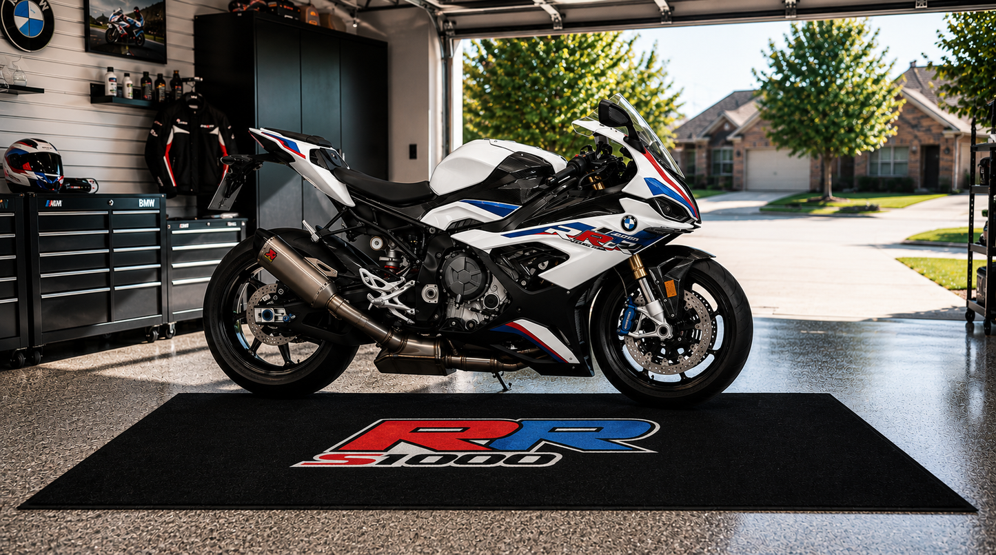 BMW S1000RR Motorcycle Garage Floor Mat 32x87 Inches Showroom Rug