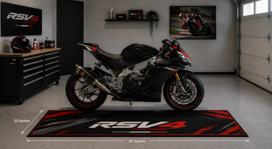 Aprilia RSV4 Motorcycle Garage Floor Mat 32x87 Inches Showroom Rug