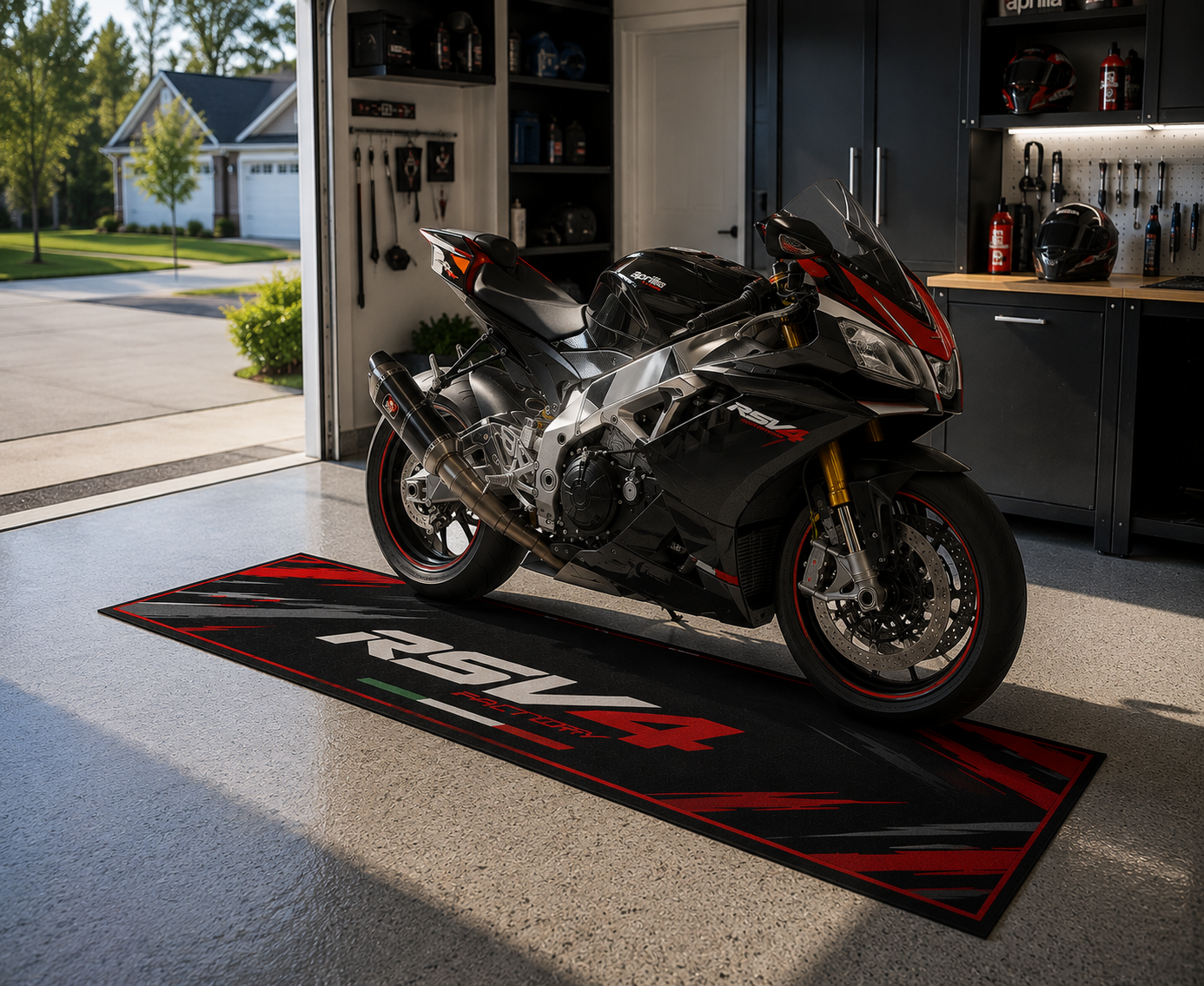 Aprilia RSV4 Motorcycle Garage Floor Mat 32x87 Inches Showroom Rug