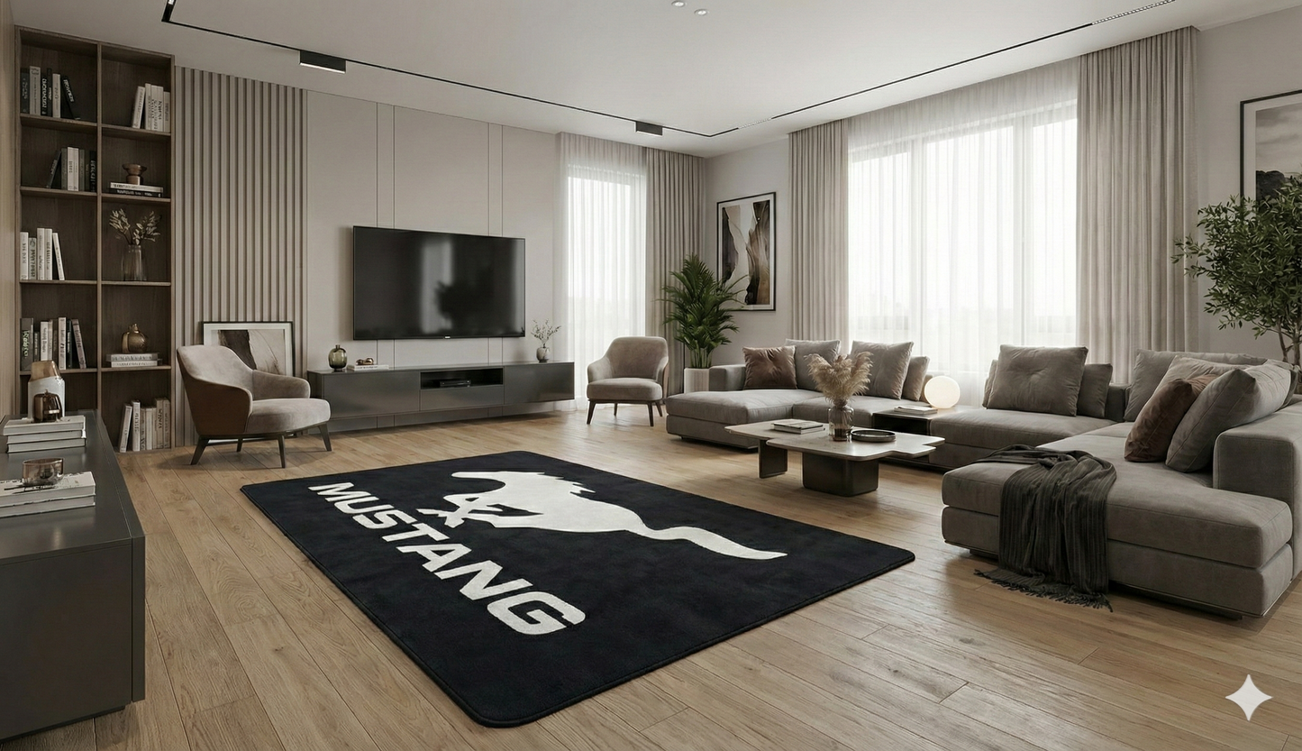 Mustang Garage Floor Mat 5x7 FT (60x87 Inches) Premium Showroom Rug & Wall Decor Luxury Racing Style