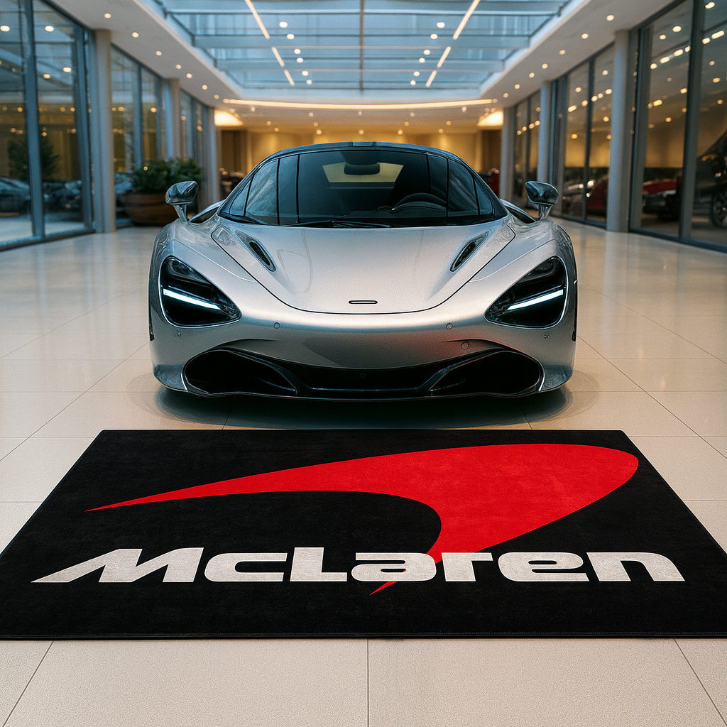 McLaren Garage Floor Mat 5x7 FT (60x87 Inches) Premium Showroom Rug & Wall Decor Luxury Racing Style