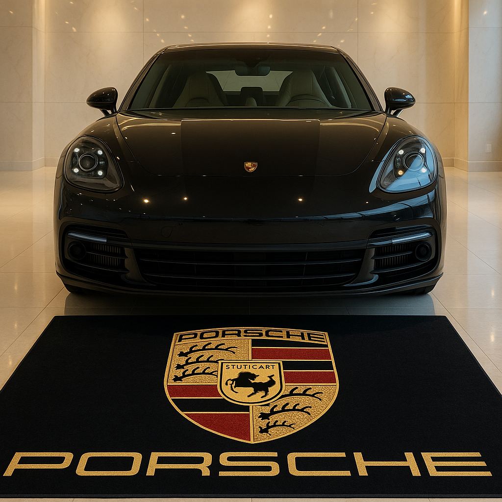 Porsche Garage Floor Mat 5x7 FT (60x87 Inches) Premium Showroom Rug & Wall Decor Luxury Racing Style