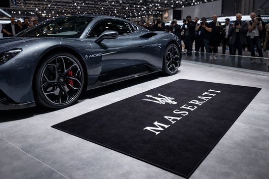 Maserati Garage Floor Mat 5x7 FT (60x87 Inches) Premium Showroom Rug & Wall Decor Luxury Racing Style