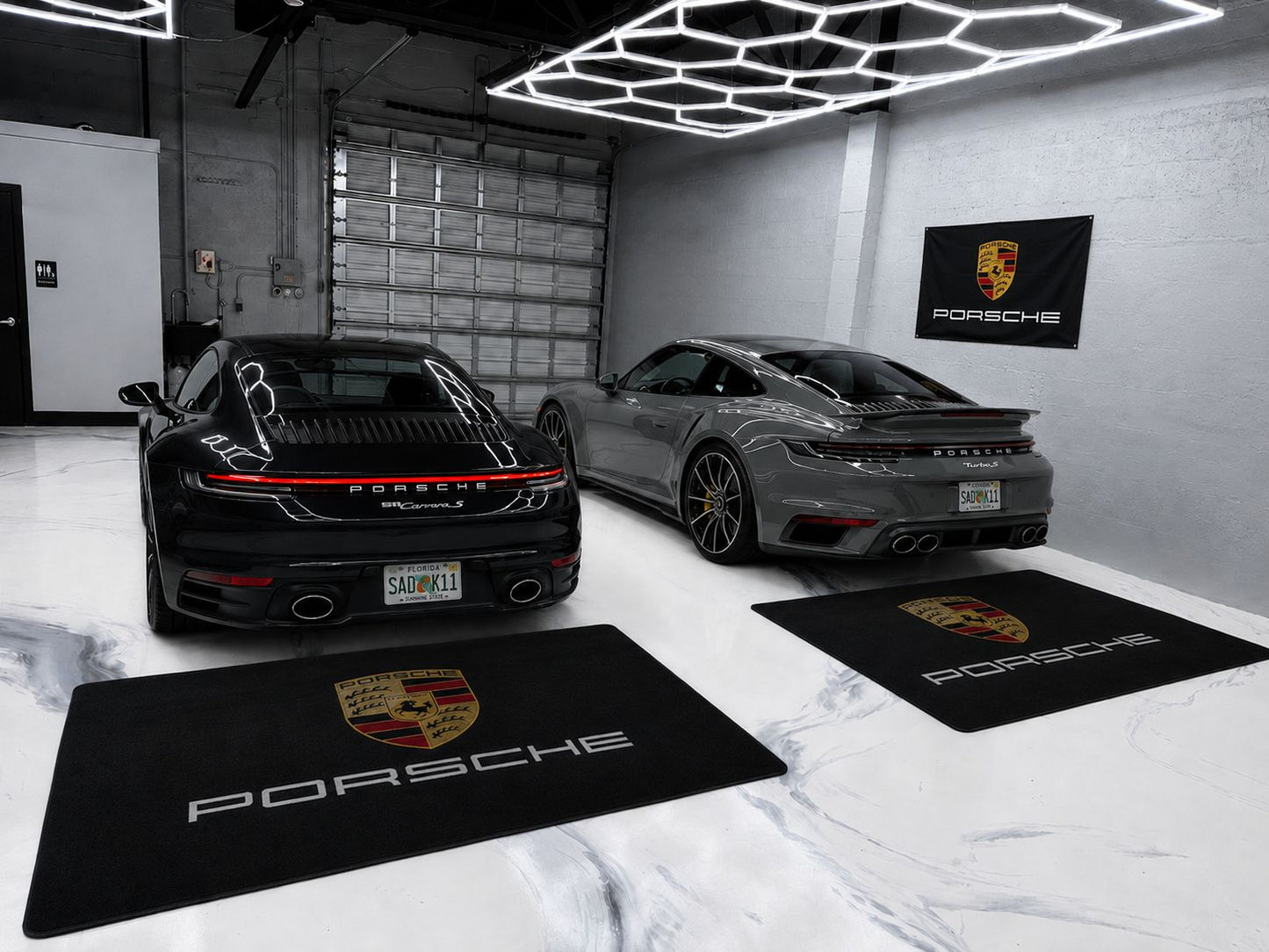Porsche Garage Floor Mat 5x7 FT (60x87 Inches) Premium Showroom Rug & Wall Decor Luxury Racing Style