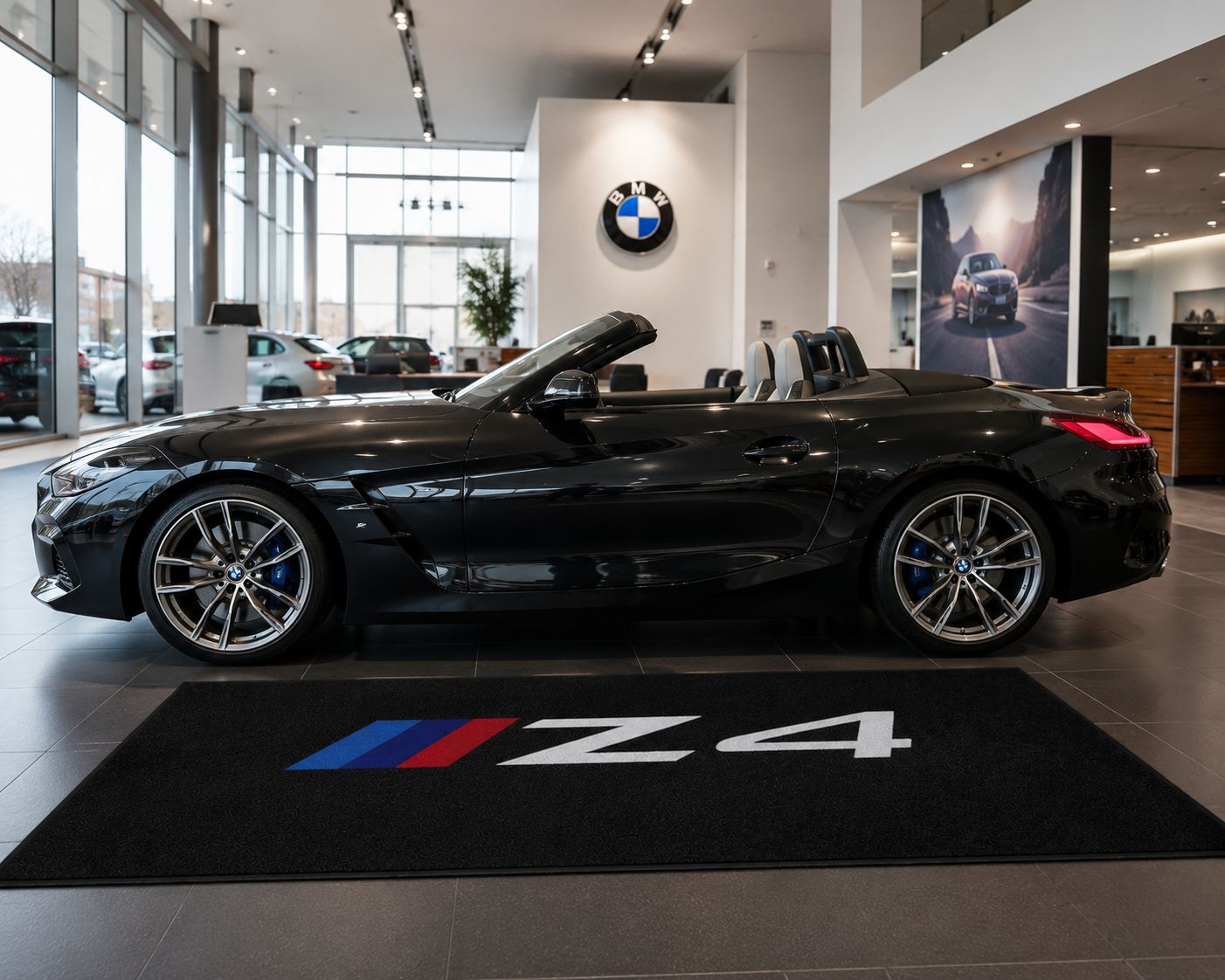BMW Z4 Garage Floor Mat 5x7 FT (60x87 Inches) Premium Showroom Rug & Wall Decor Luxury Racing Style