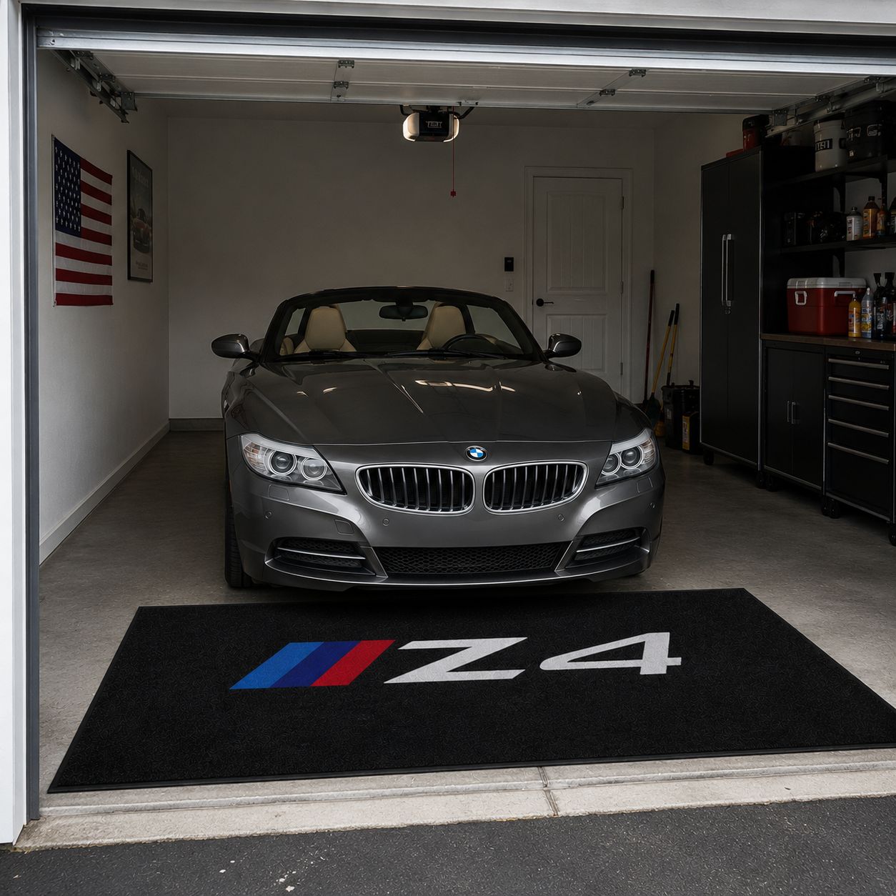 BMW Z4 Garage Floor Mat 5x7 FT (60x87 Inches) Premium Showroom Rug & Wall Decor Luxury Racing Style