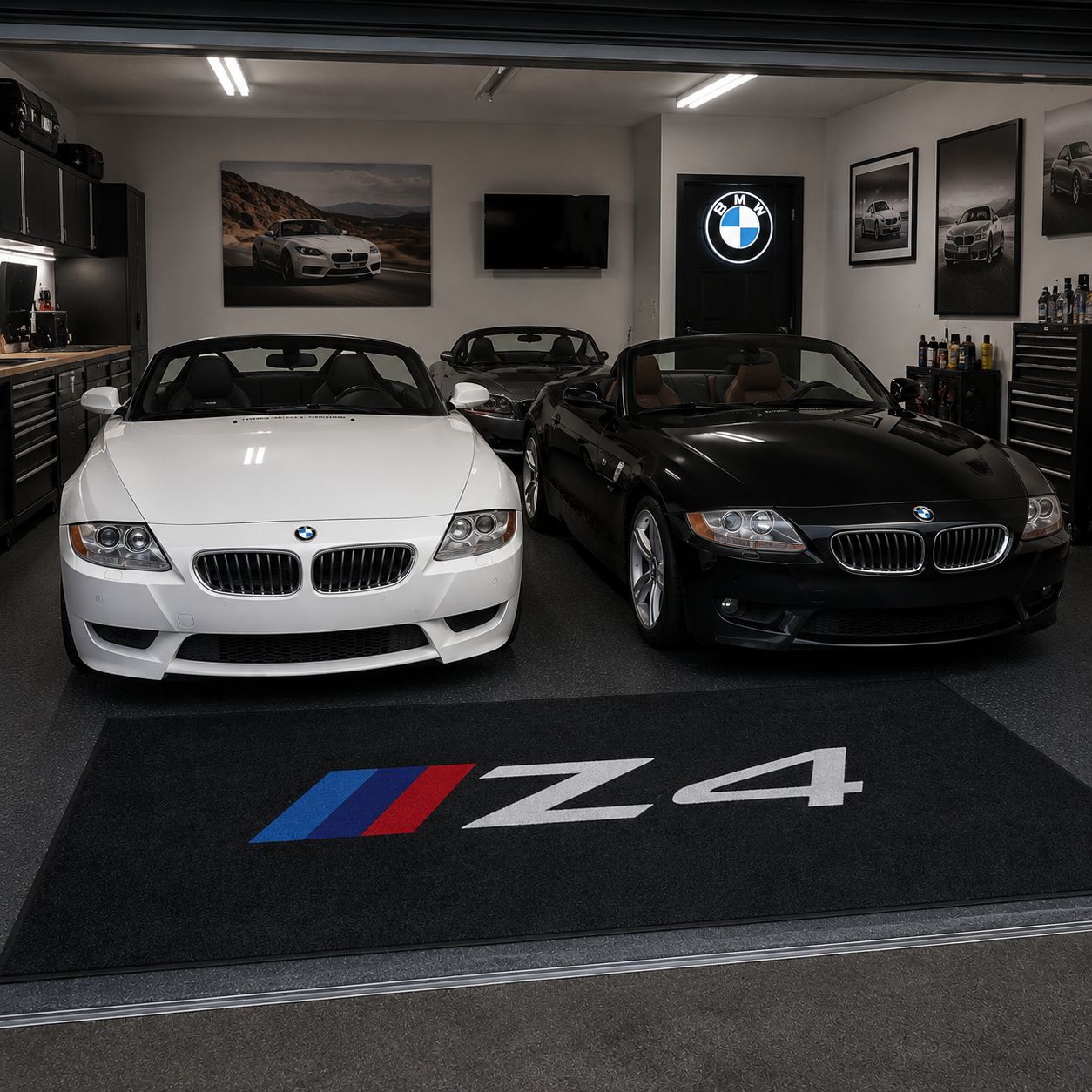 BMW Z4 Garage Floor Mat 5x7 FT (60x87 Inches) Premium Showroom Rug & Wall Decor Luxury Racing Style