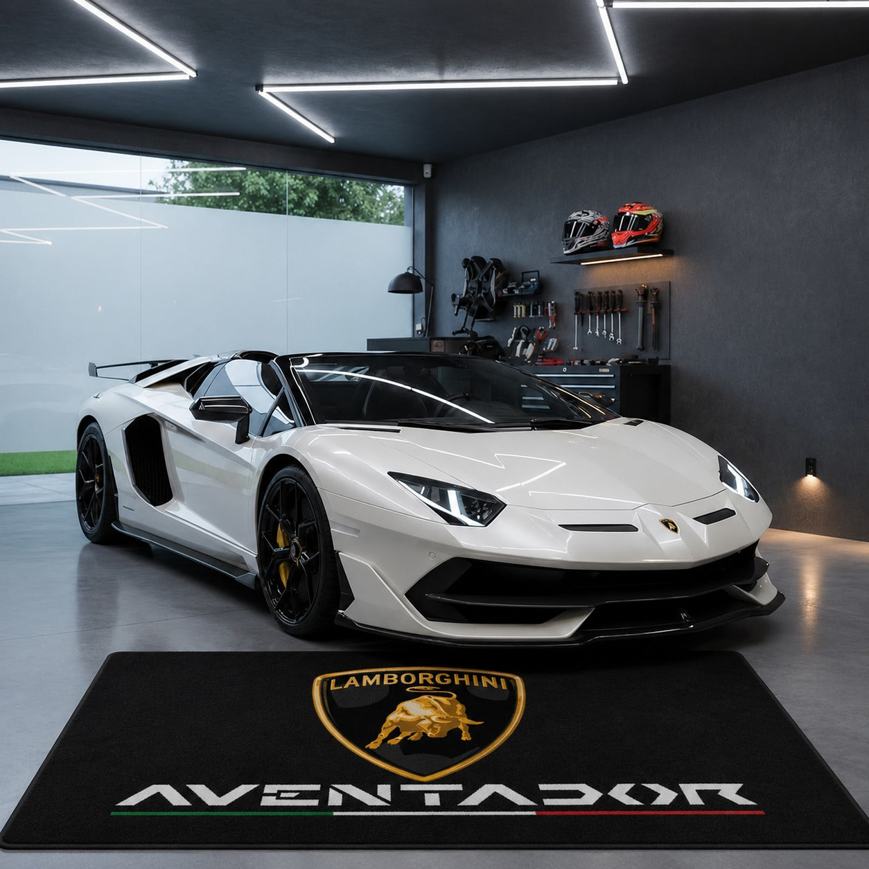Lamborghini Garage Floor Mat 5x7 FT (60x87 Inches) Premium Showroom Rug & Wall Decor Luxury Racing Style
