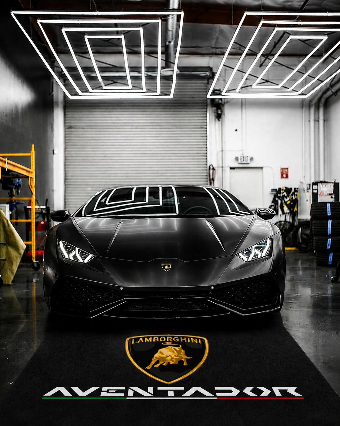 Lamborghini Garage Floor Mat 5x7 FT (60x87 Inches) Premium Showroom Rug & Wall Decor Luxury Racing Style