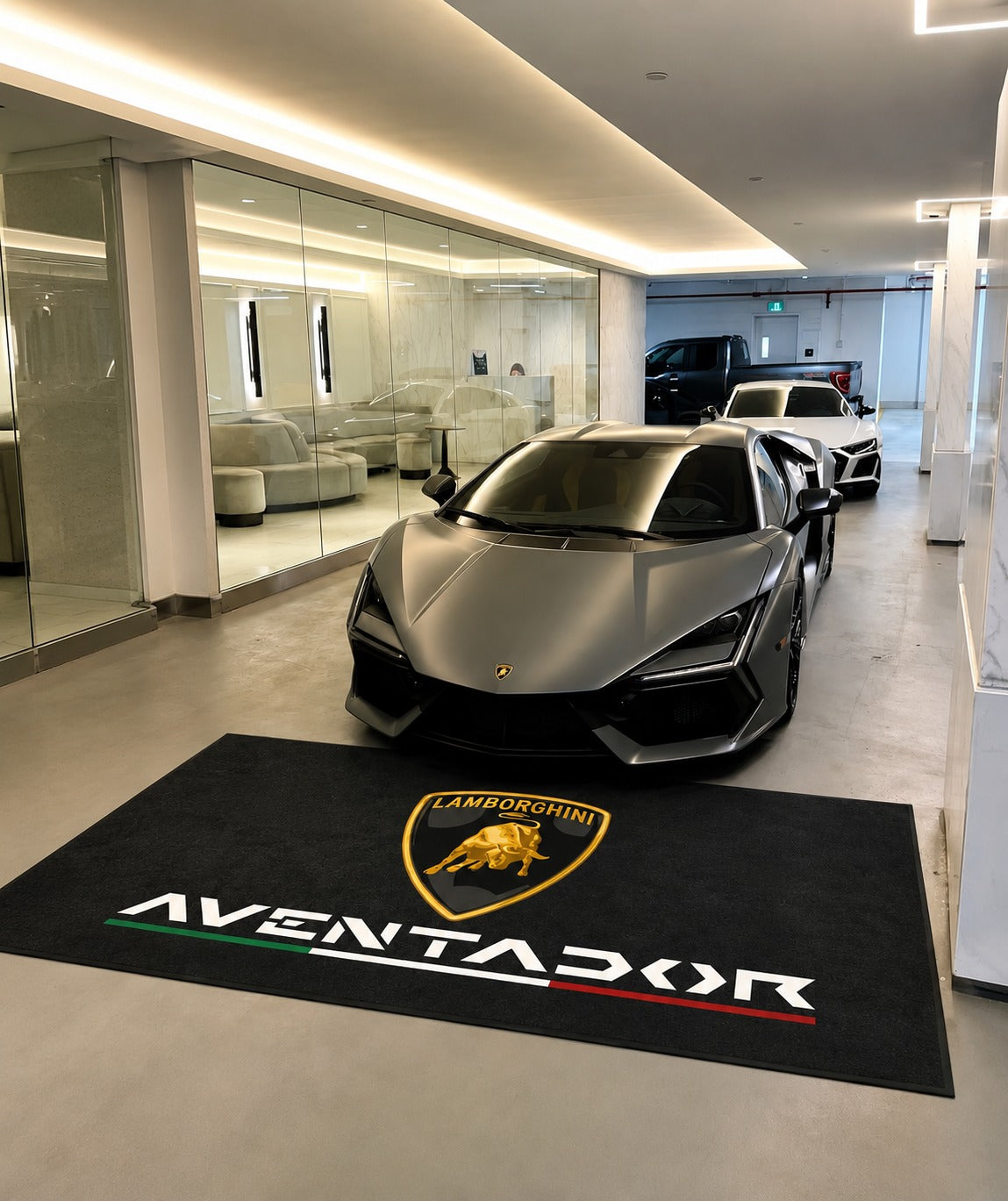 Lamborghini Garage Floor Mat 5x7 FT (60x87 Inches) Premium Showroom Rug & Wall Decor Luxury Racing Style