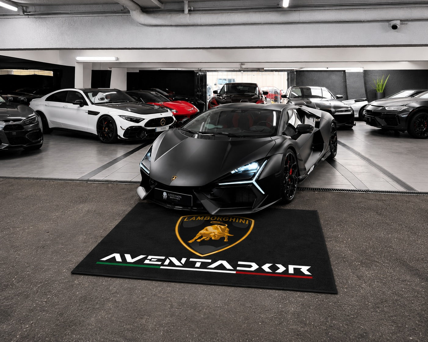 Lamborghini Garage Floor Mat 5x7 FT (60x87 Inches) Premium Showroom Rug & Wall Decor Luxury Racing Style