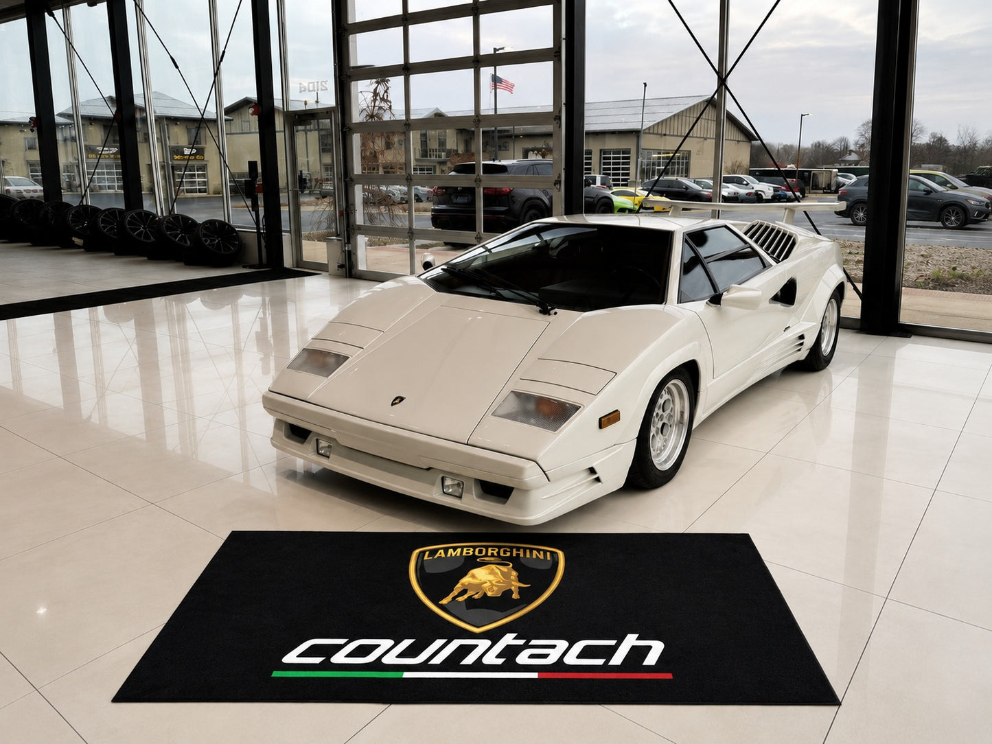 Lamborghini Garage Floor Mat 5x7 FT (60x87 Inches) Premium Showroom Rug & Wall Decor Luxury Racing Style