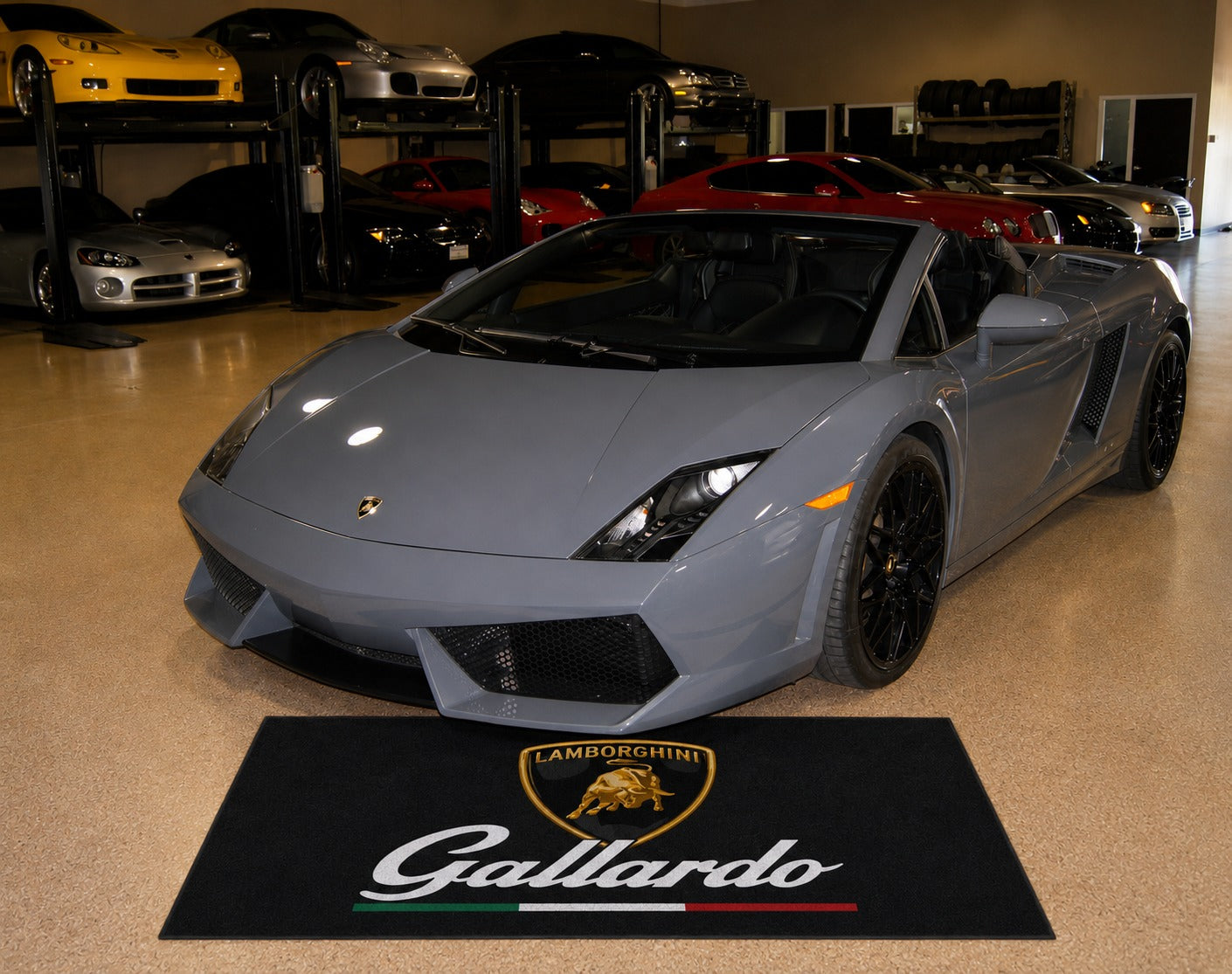 Lamborghini Garage Floor Mat 5x7 FT (60x87 Inches) Premium Showroom Rug & Wall Decor Luxury Racing Style