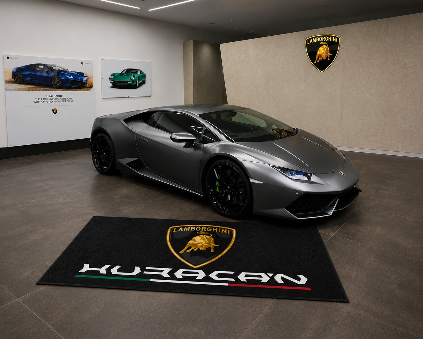 Lamborghini Garage Floor Mat 5x7 FT (60x87 Inches) Premium Showroom Rug & Wall Decor Luxury Racing Style