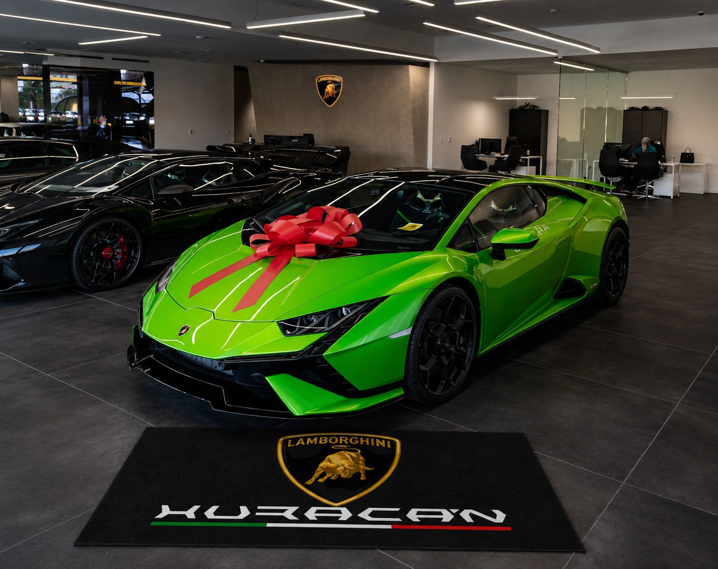 Lamborghini Garage Floor Mat 5x7 FT (60x87 Inches) Premium Showroom Rug & Wall Decor Luxury Racing Style