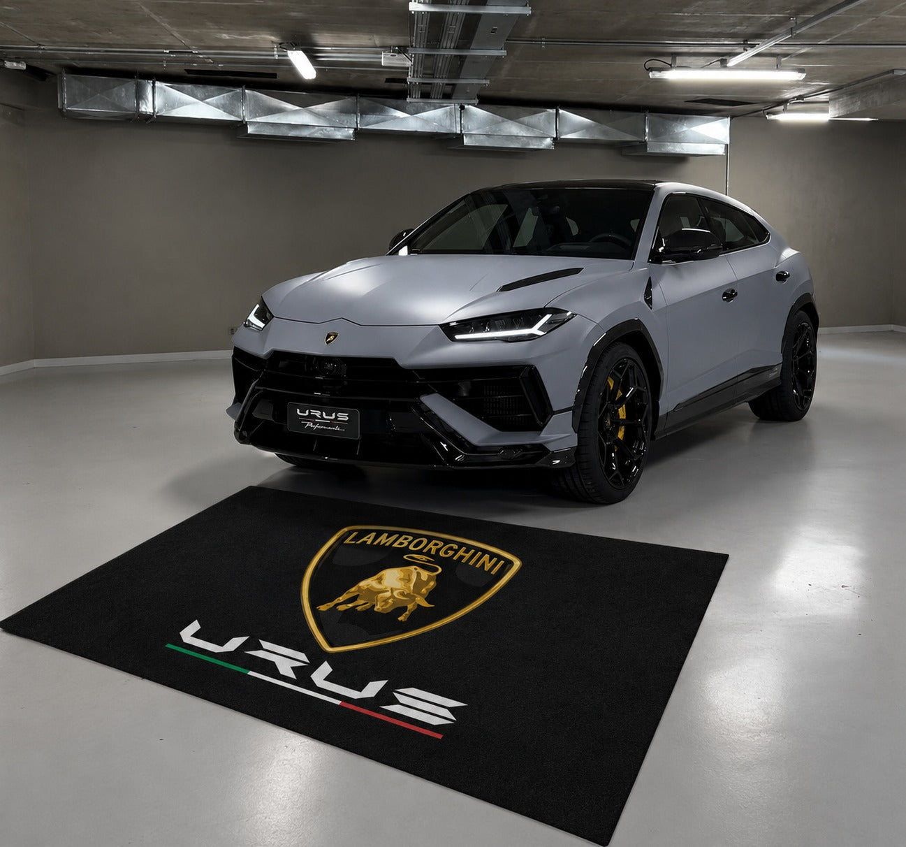 Lamborghini Garage Floor Mat 5x7 FT (60x87 Inches) Premium Showroom Rug & Wall Decor Luxury Racing Style
