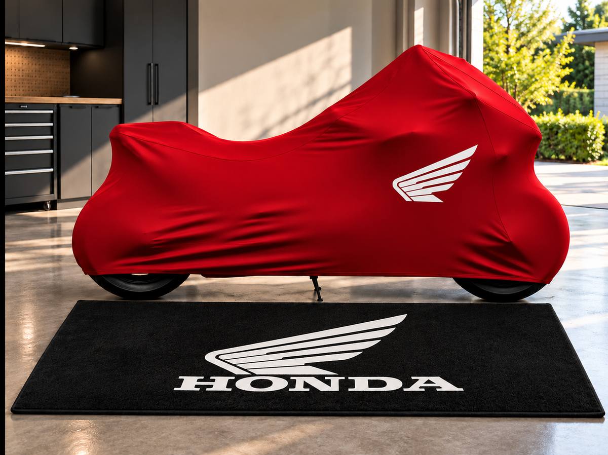 Honda Motorcycle Cover & Garage Rug Bundle – Indoor or Outdoor