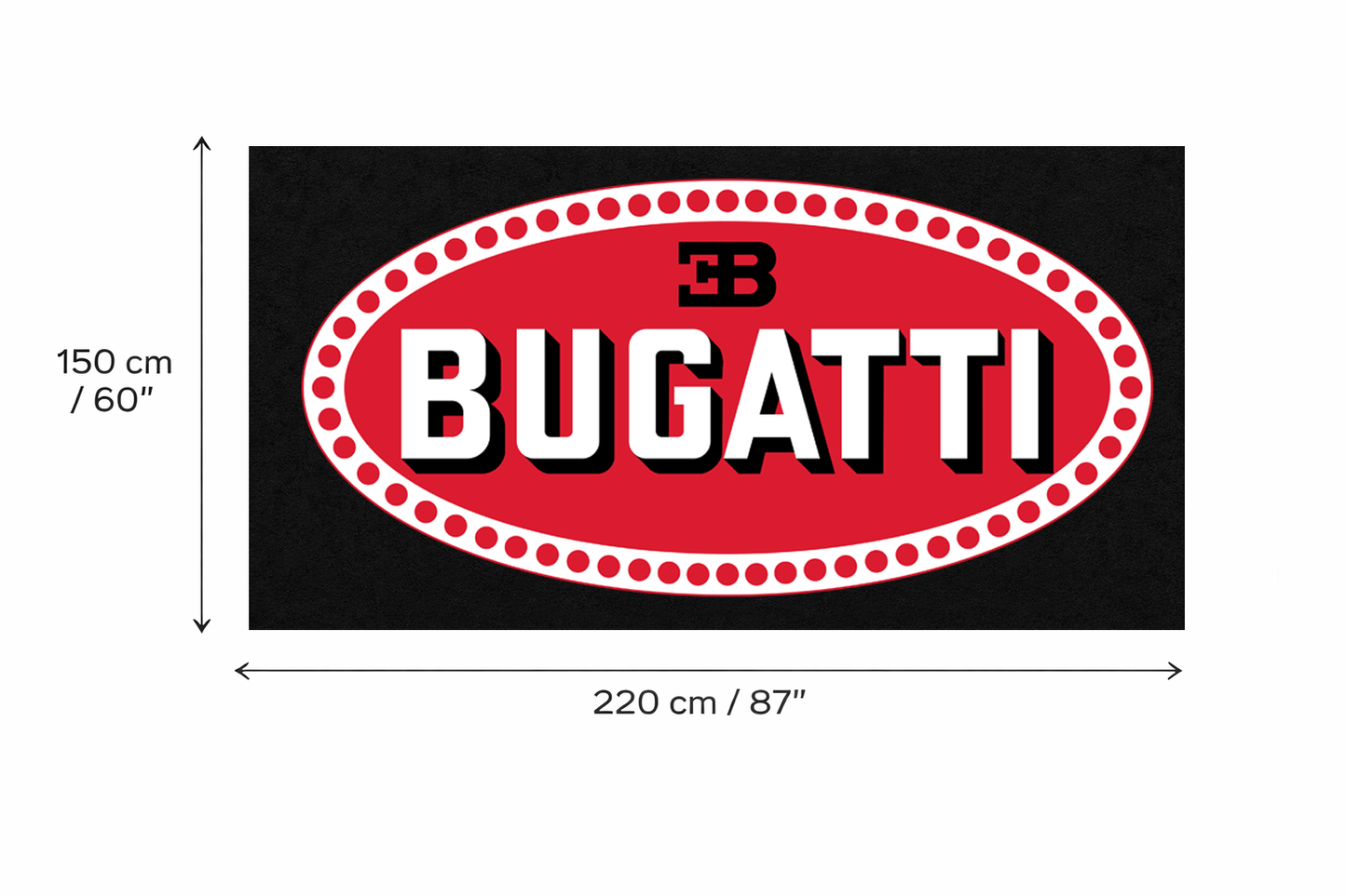 Bugatti Garage Floor Mat 5x7 FT (60x87 Inches) Premium Showroom Rug & Wall Decor