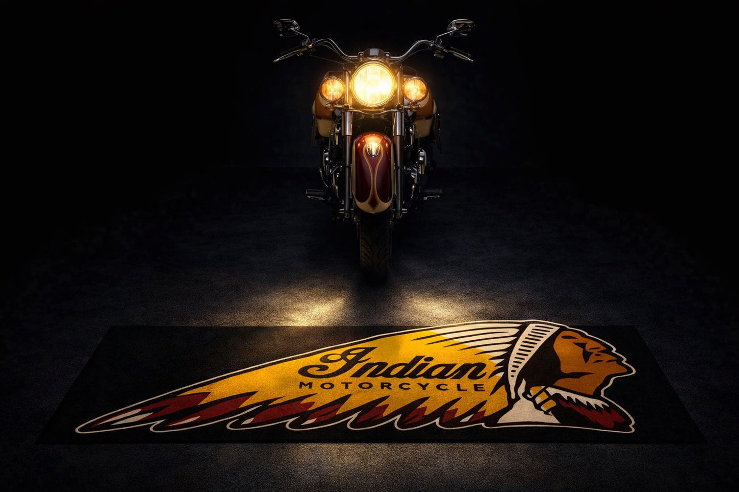 Indian Motorcycle Garage Floor Mat 32x87 Inches Premium Showroom Rug & Wall Decor Racing Style Bike Carpet