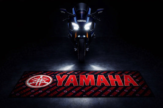 Yamaha Motorcycle Garage Floor Mat 32x87 Inches Premium Showroom Rug & Wall Decor Racing Style Bike Carpet